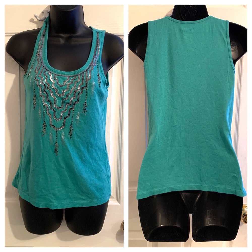 Teal Sequin Scoop Neck Tank Top